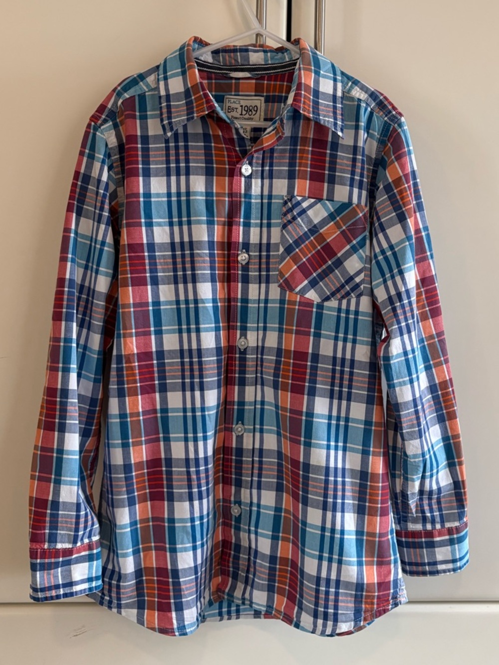 Plaid Button-Down Shirt in Blue & Red - Children’s Place Boys Size 10/12 - Picture 2 of 4